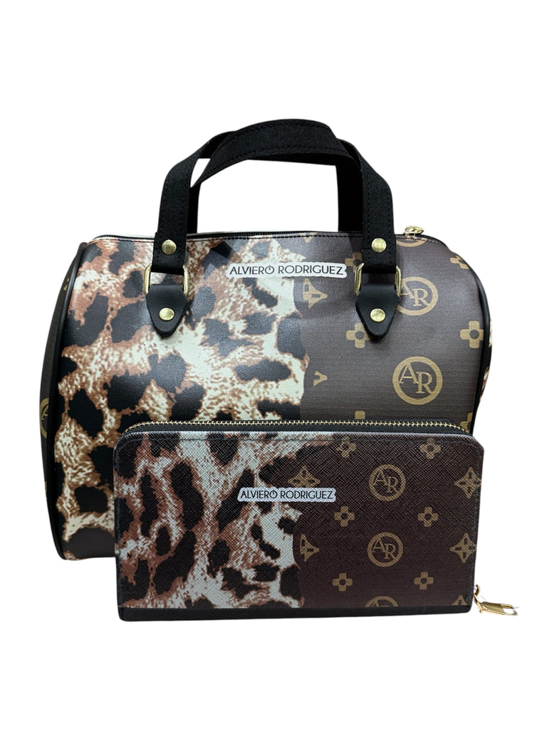 Combo Bauletto + Portafoglio Leopard Marrone