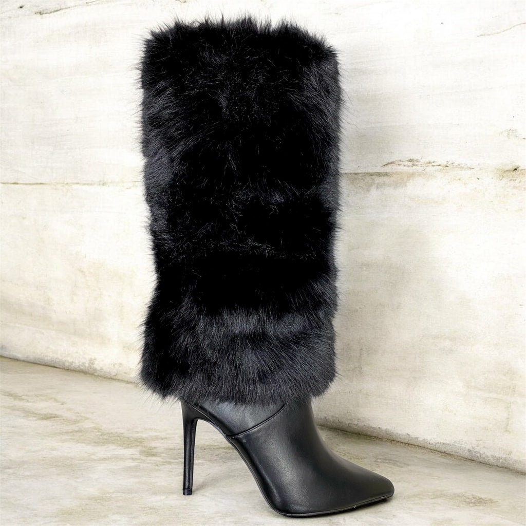 Megan - Stivale Nero Con Pelliccia